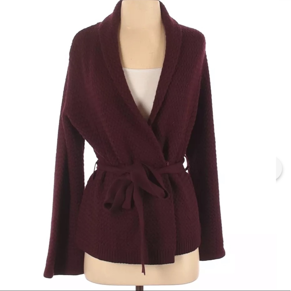 Lafayette 148 New York Maroon Wool Knit Cardigan